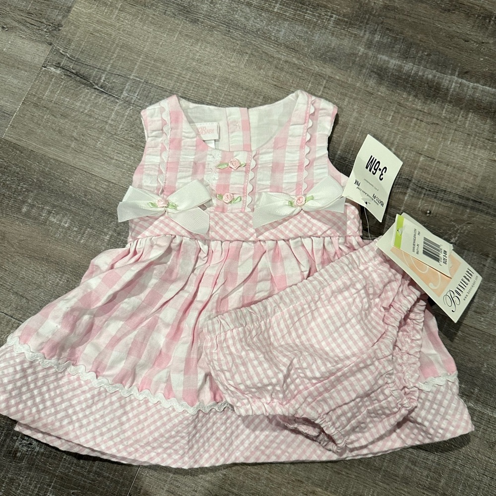 NWT Bonnie Baby Plaid and Rosette Dress and Bloomers (3-6 month)